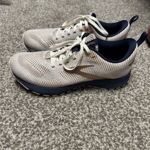 Brooks Cream and Navy Athletic Shoes